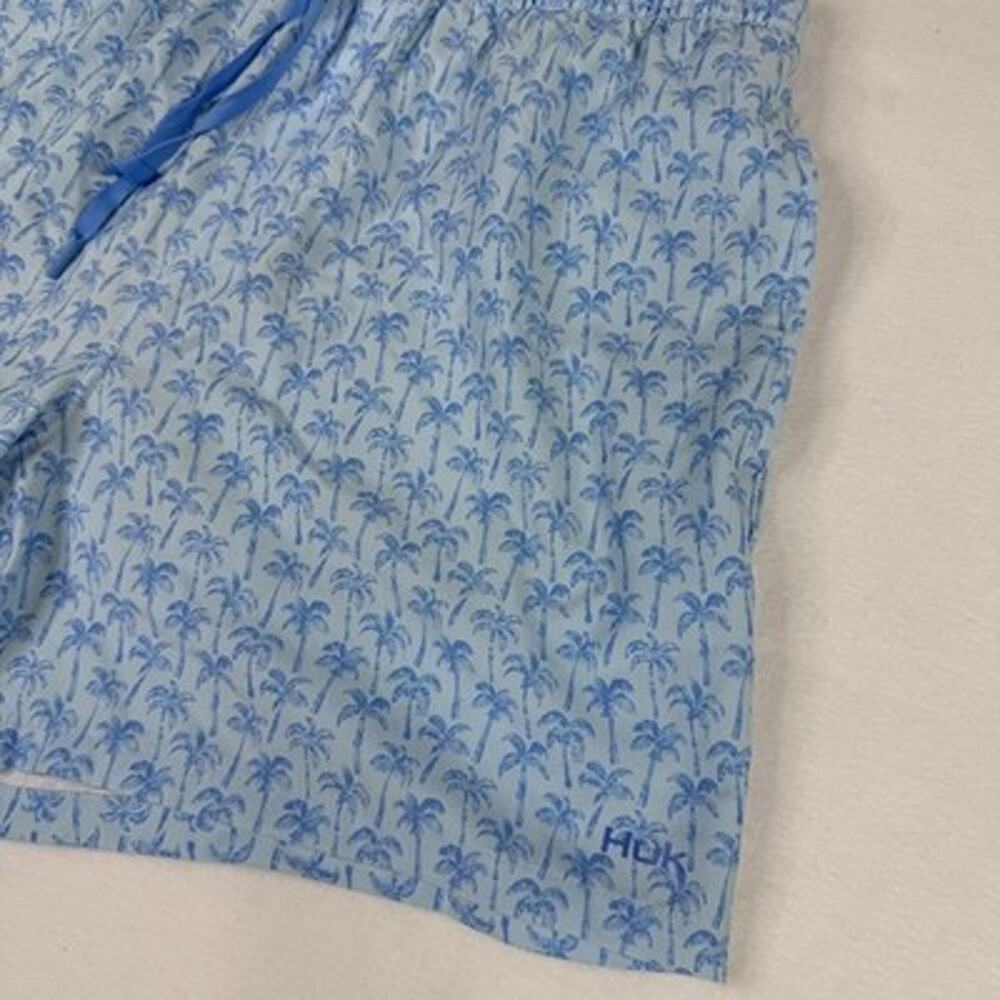 Huk Palm Tree Swim Shorts Mens XL Blue Tropical Lined Quick Dry Drawstring Beach